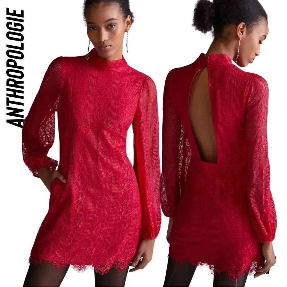 ANTHROPOLOGIE BY MAEVE OPEN BACK LACE MINI DRESS IN RASPBERRY SIZE 8 NWT CUTE
